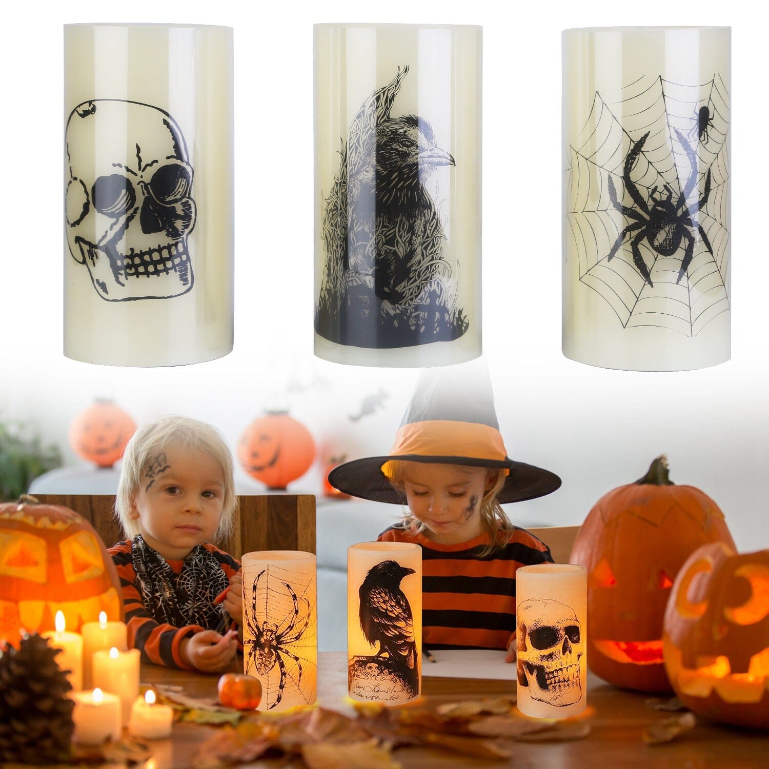 3-Pack: Halloween Battery Operated Flameless Candle Lamp with Timer Setting Sale Explore