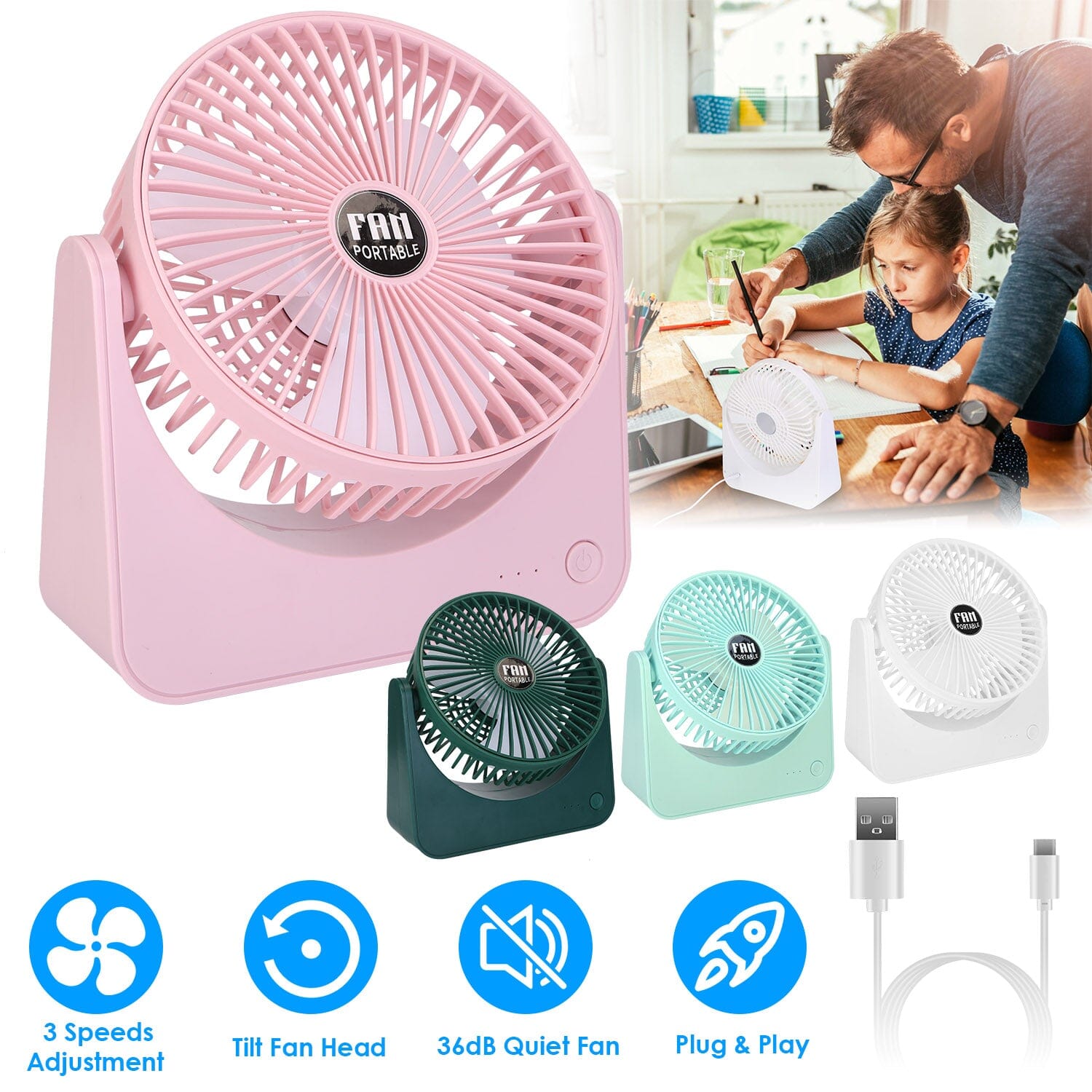 6.5 Desk Fan USB Powered 3 Speeds Shop For Online