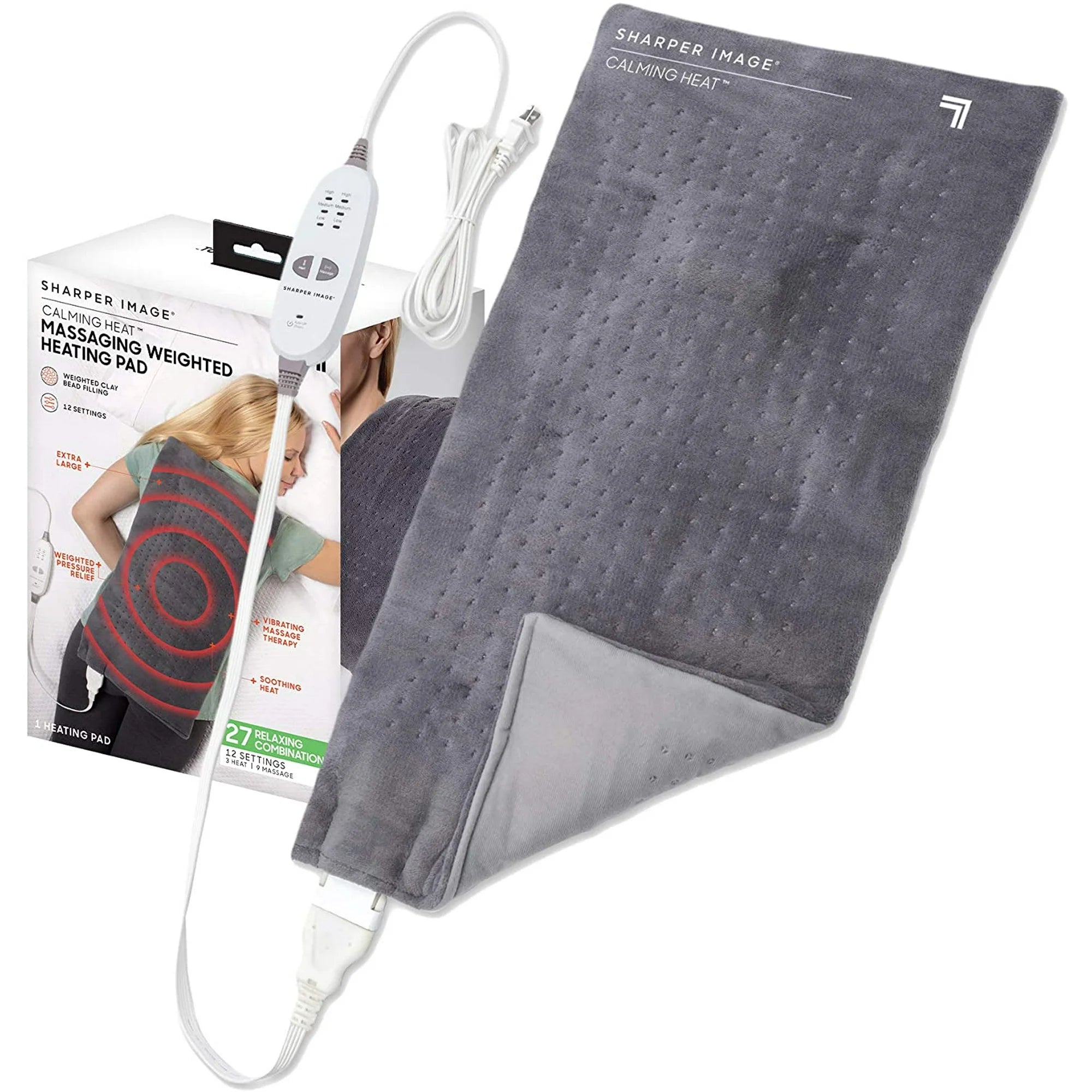 Calming Heat Massaging Weighted Electric Heating Pad - Sharper Image 12 Settings Discount Great Deals