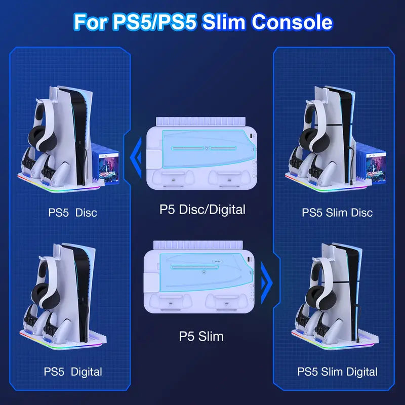 PS5 Cooling Stand with 3-Speed Adjustable Fan, RGB Lights, and Compact Design for PS5 Slim, Digital Discount Popular