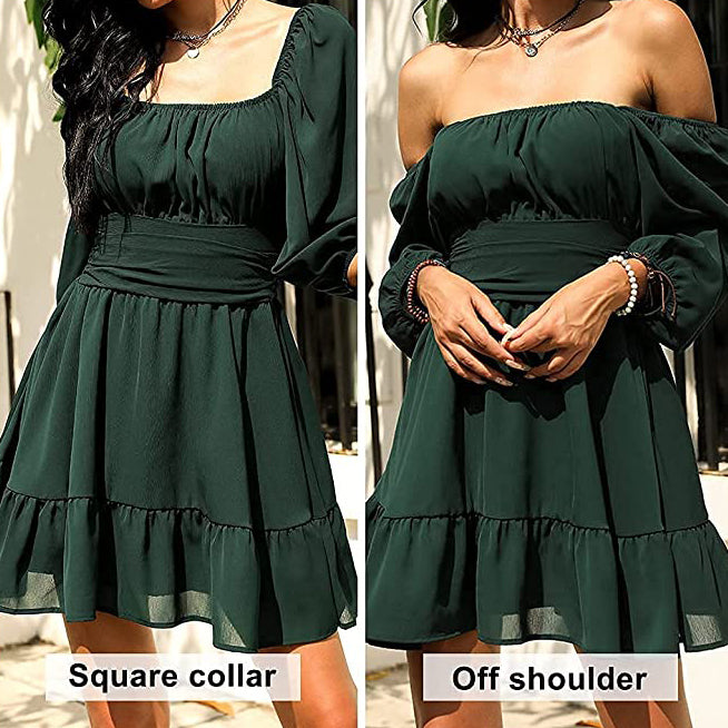 Women's Lantern Sleeve Tie Back Mini Dress Authentic Online