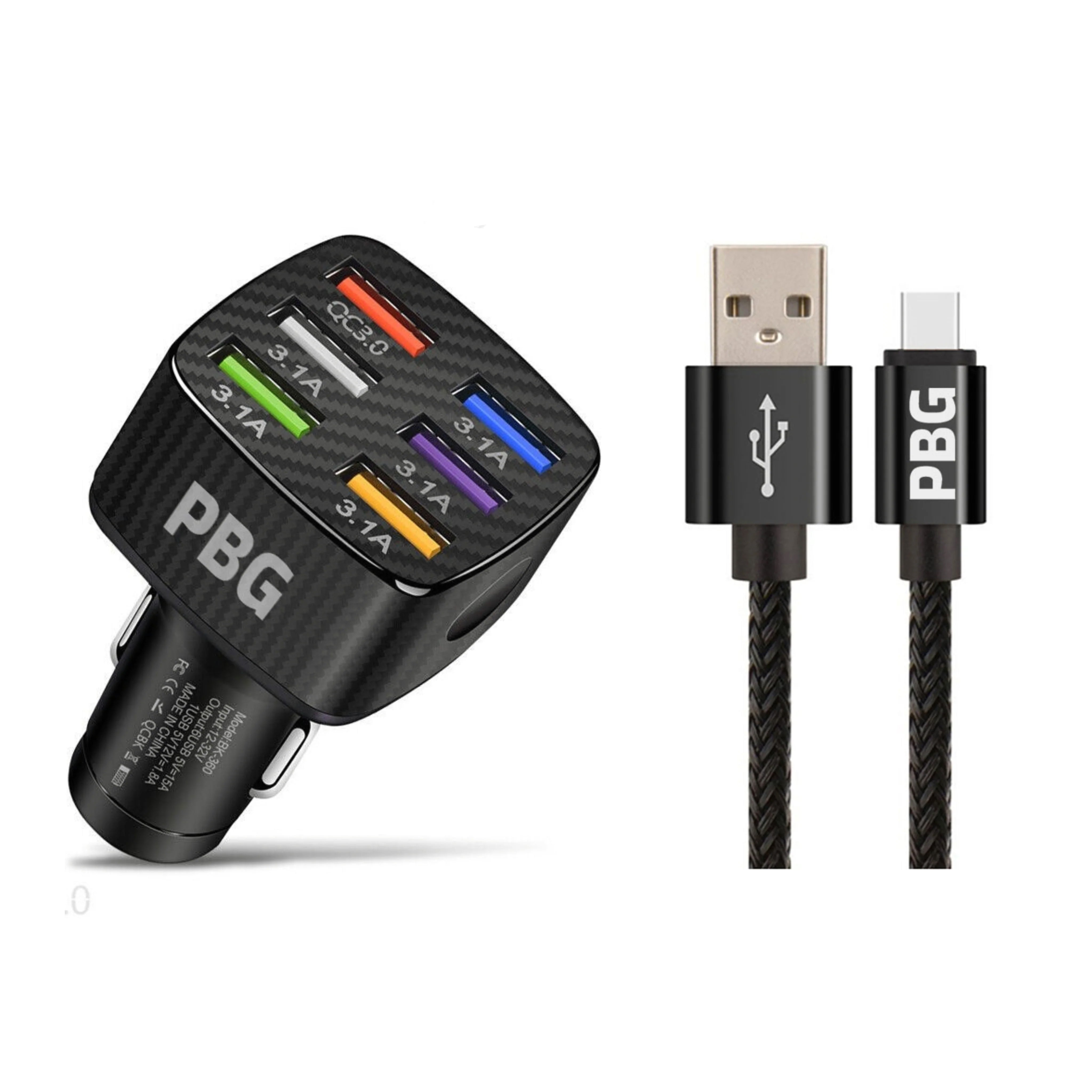 PBG LED 6 Port Car Charger and 10Ft. XL Zebra Lightning Cable Combo Footlocker For Sale