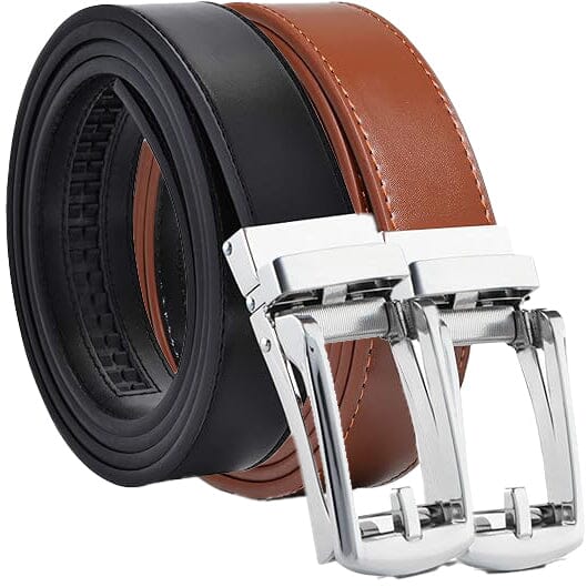 2-Pack: Carlo Fellini Mens Genuine Leather Ratchet Dress Belt with Slide Buckle Best Pices