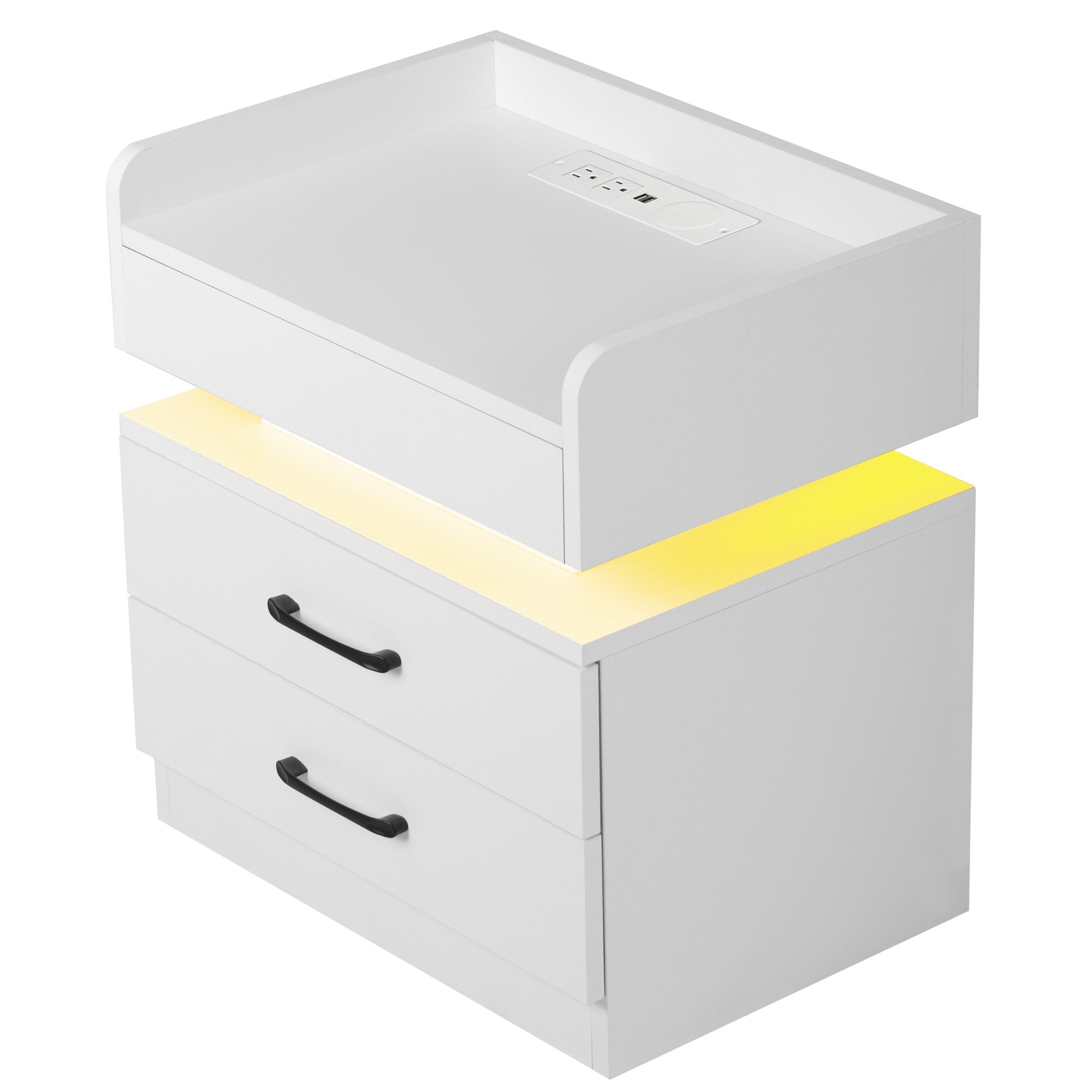 Modern Night Stand with LED Lights and Charging Station Outlet Pay With Paypal