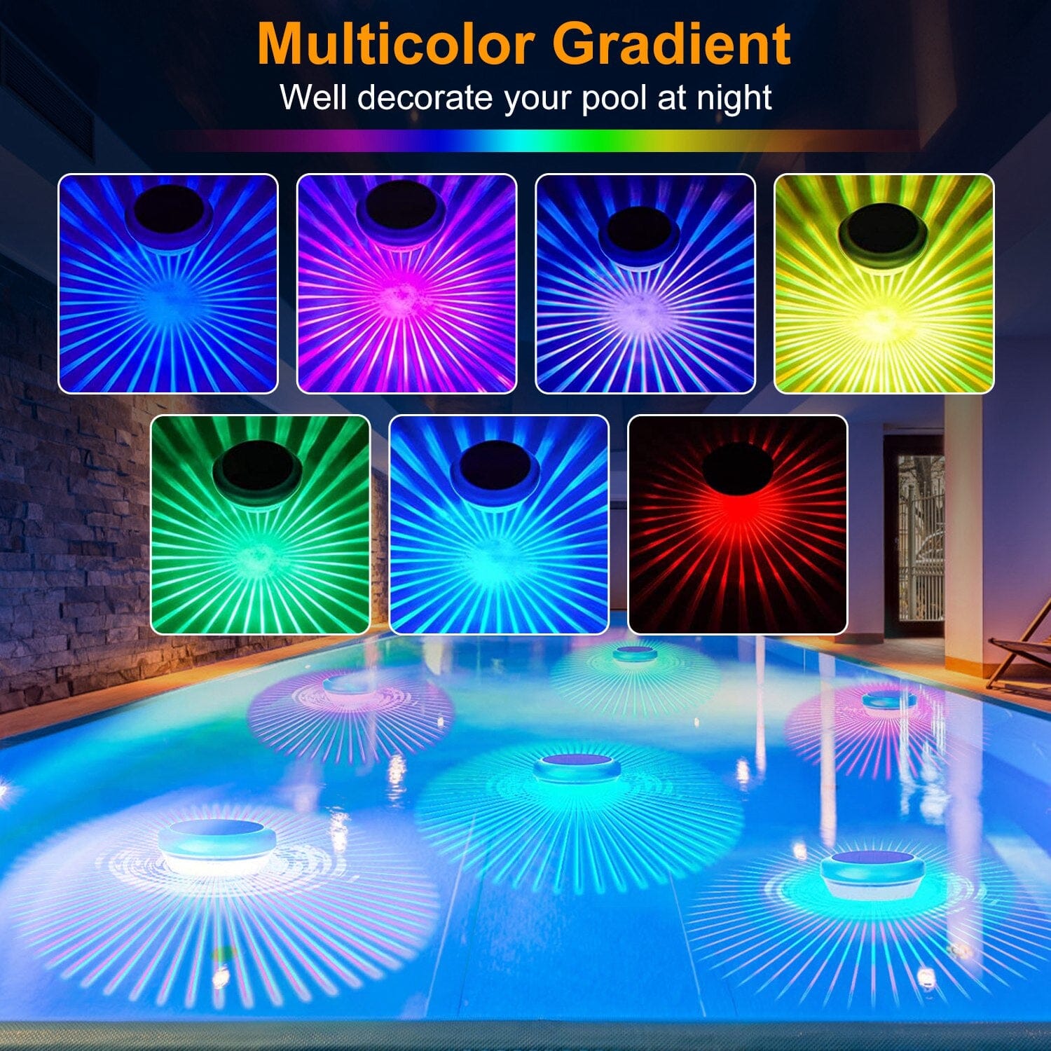 2-Piece: Solar Powered LED Pool Light Gradient Multicolor Changing Extremely For Sale