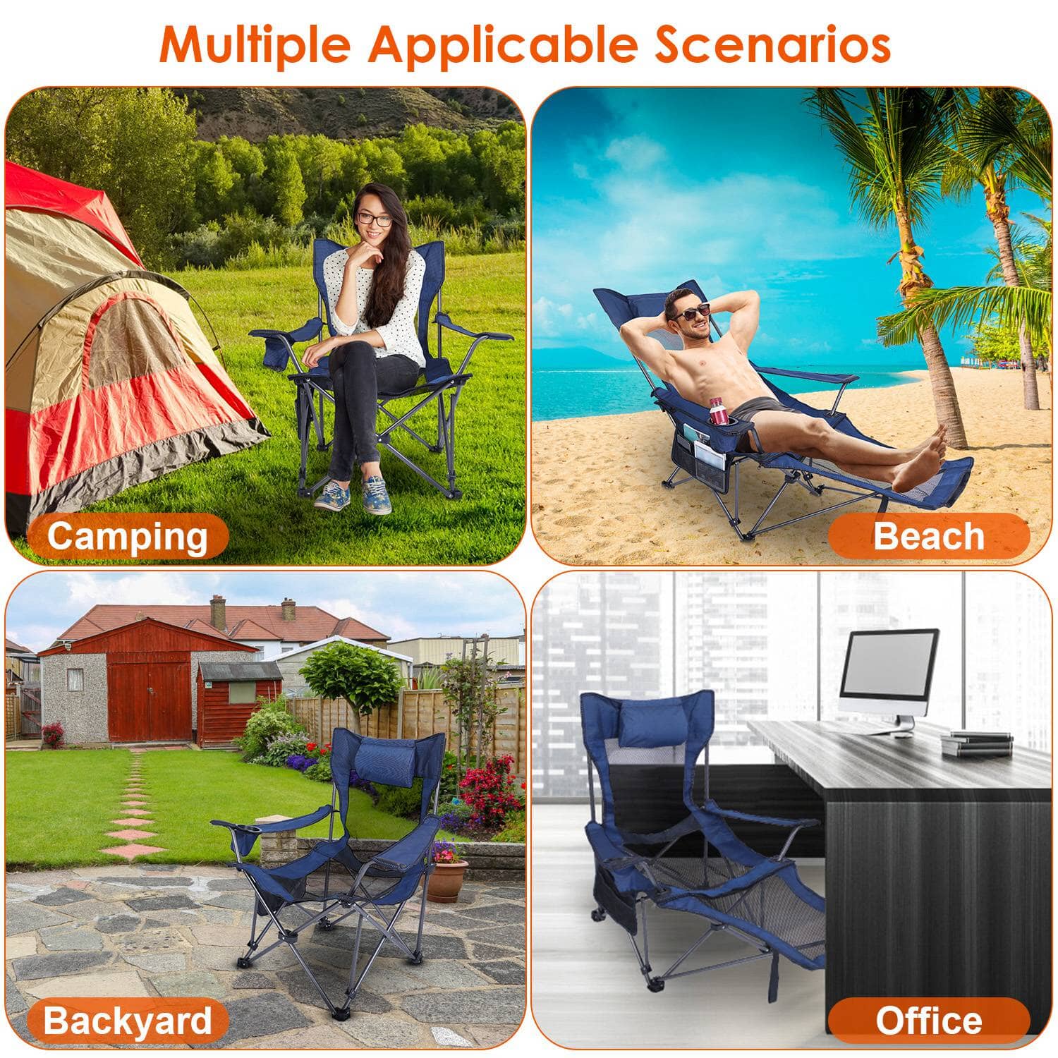 Foldable Camping Chair Heavy Duty Steel Lawn Chair with Reclining Backrest Angle Enjoy Online