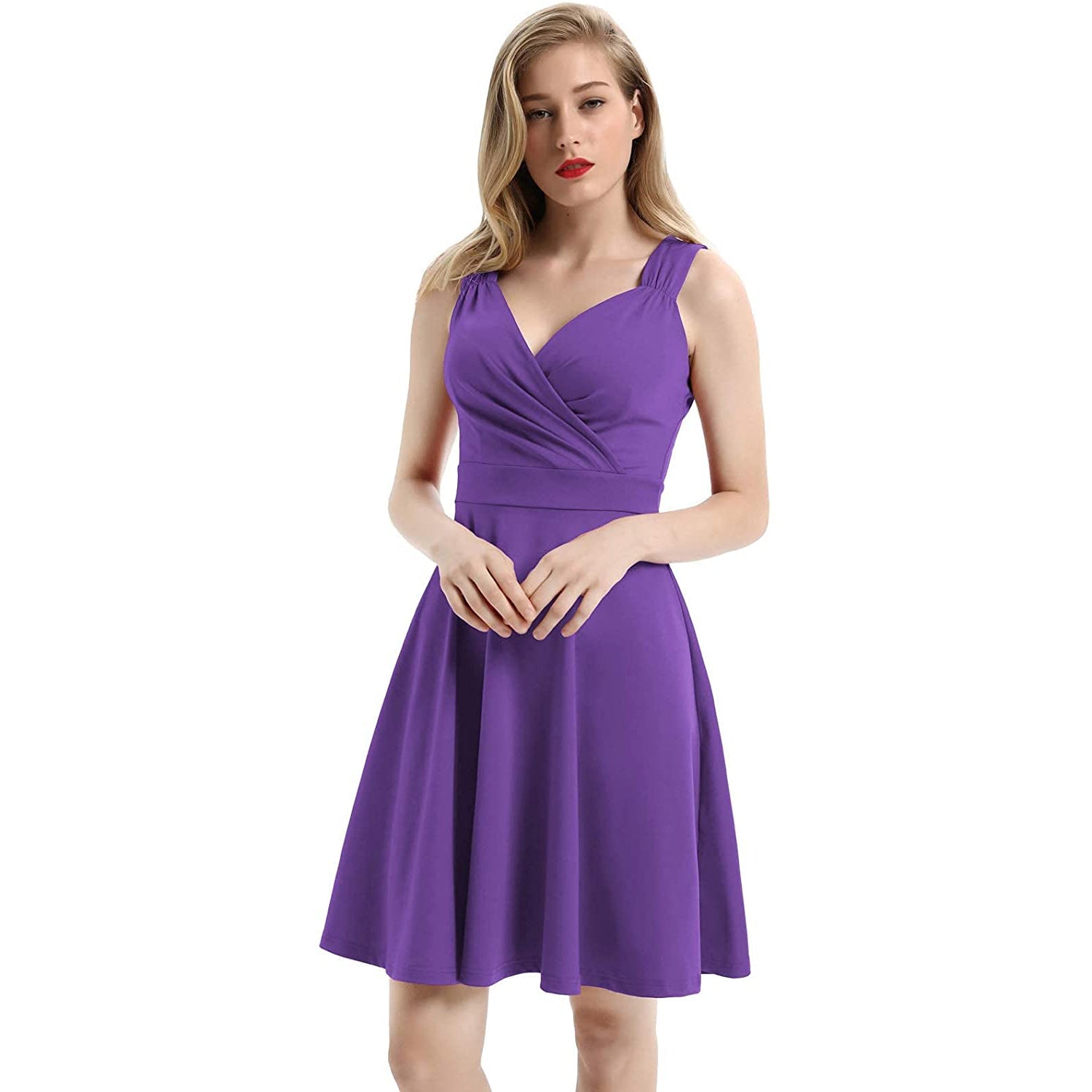 Women's Sleeveless Wrap V-Neck A-line Bridesmaid Cocktail Party Dress Low Pice Fee Shipping Sale Online