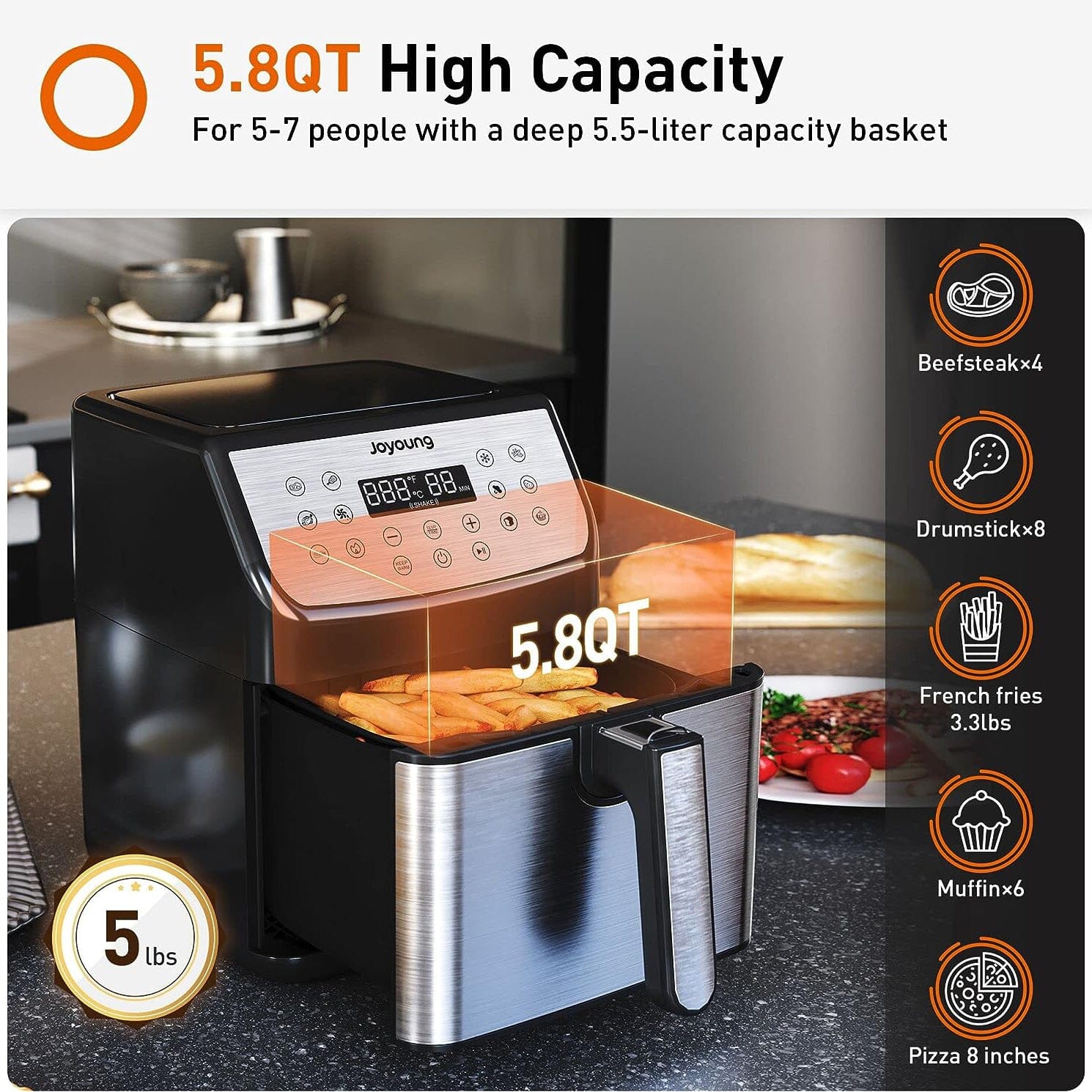 JOYOUNG Air Fryer 5.8QT Detachable Double Basket Air Fryer Free Shipping Online