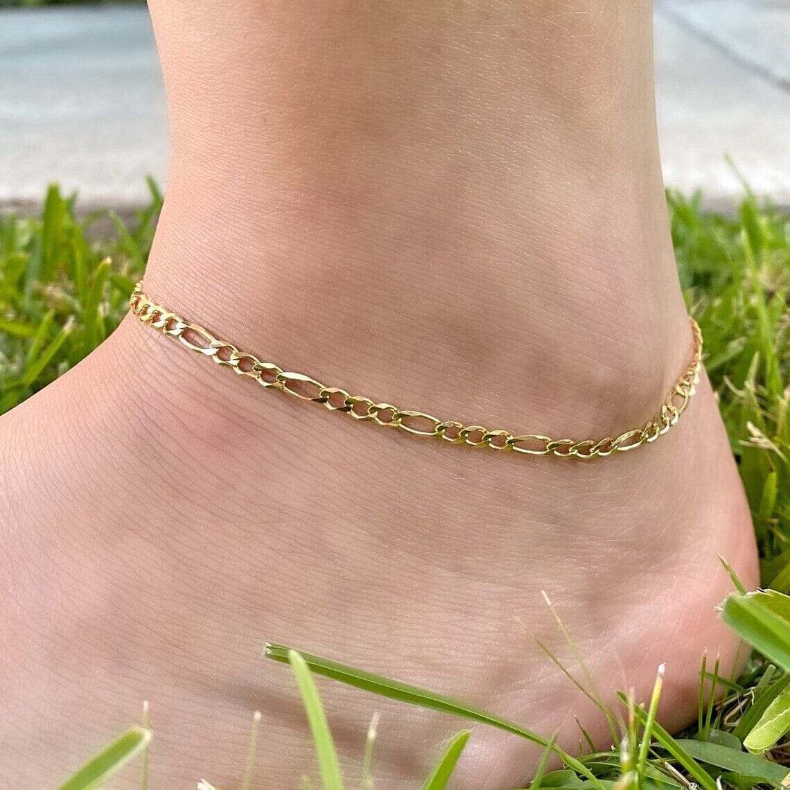 14K Yellow Gold 2.5mm Figaro Link Chain Anklet - 10 inch Shipping Discount Sale