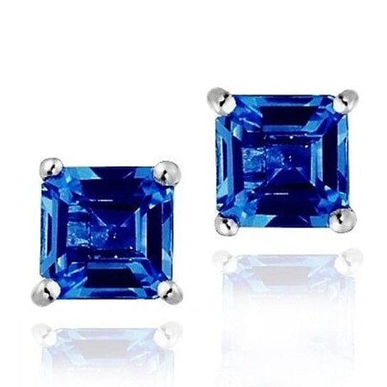 Sterling Silver 1.6 Created Sapphire Square Shape Stud Earring View