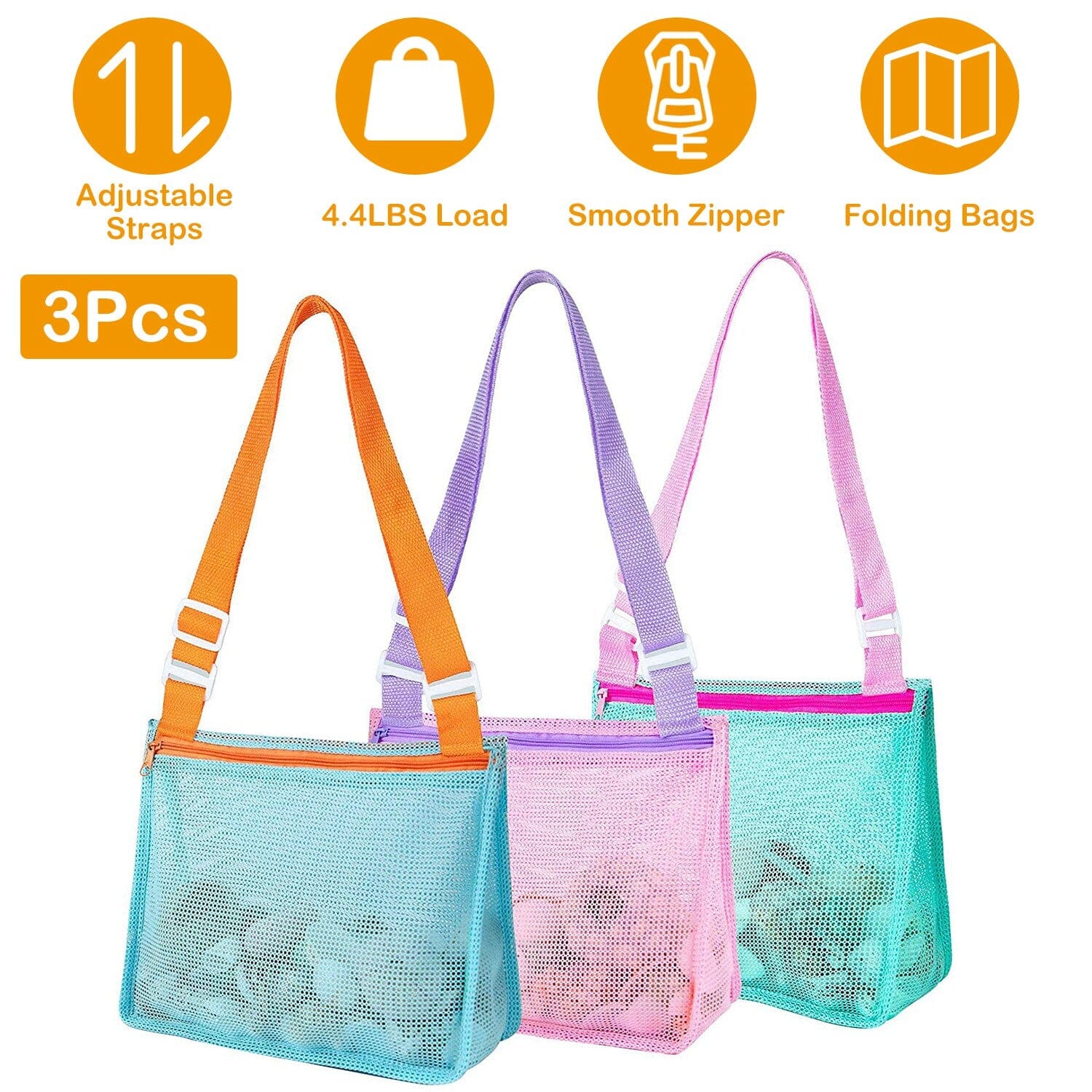 3-Pieces: Beach Mesh Bags Seashell Sand Tote Bag Cheapest Pice For Sale