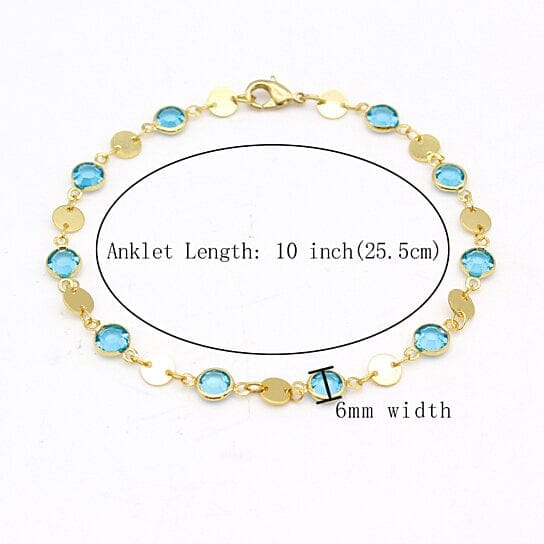 18k Gold Filled High Polish Finish Aquamarine Crystal Ankle Bracelet Free Shipping Cheap