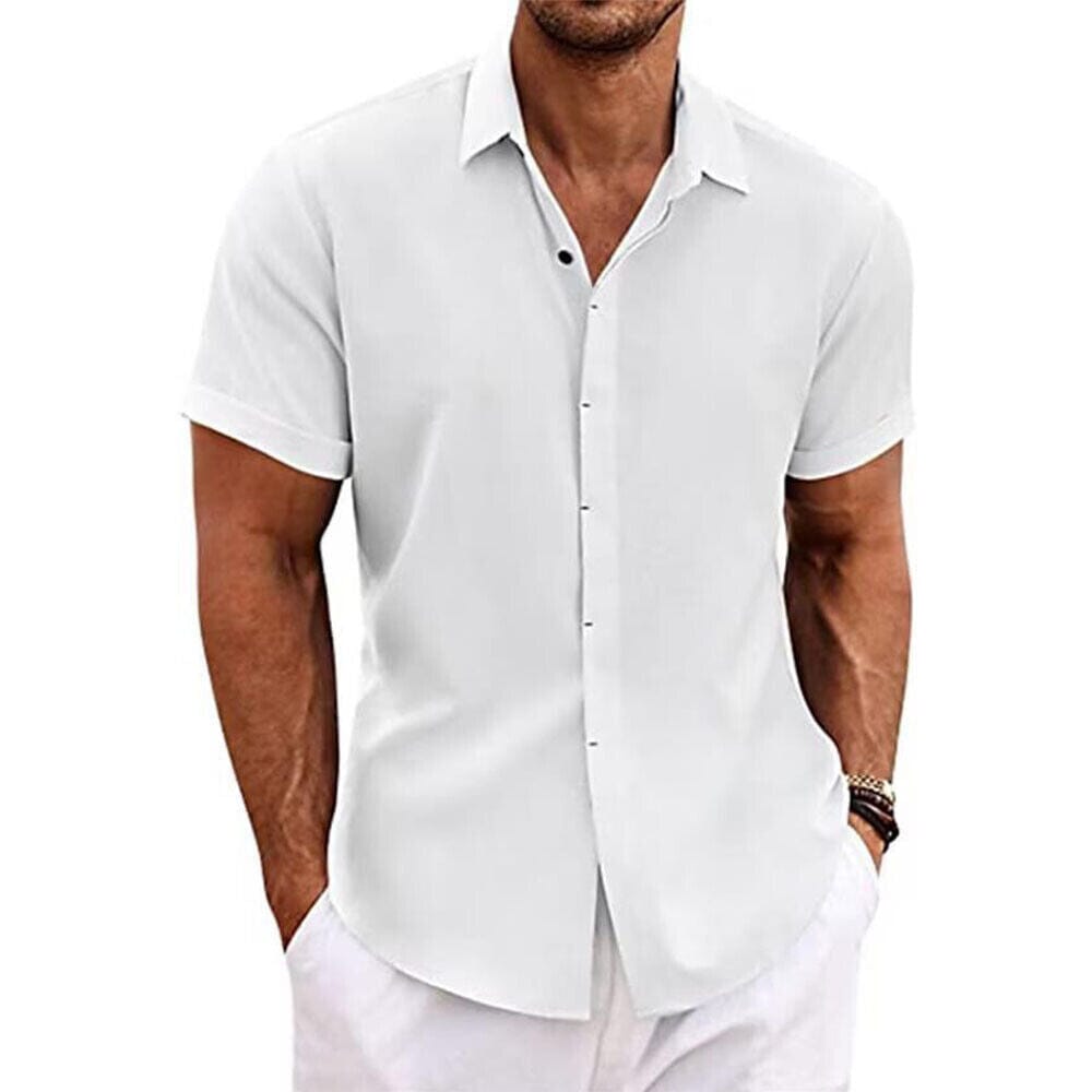 Men's Button Down Shirt Short Sleeve Plain Lapel Official Cheap Online