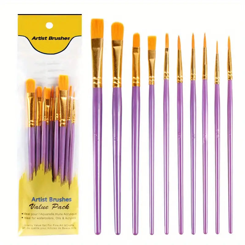 10-Pieces: Artist Paintbrush Nylon Round Pointed Flat Head Set Best Store To Get Cheap Online