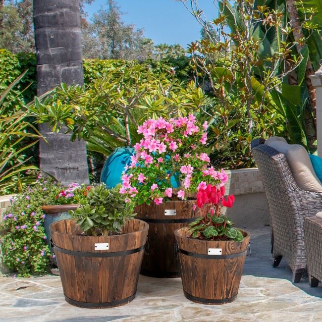 3-Pieces: Wooden Planter Barrel Set Sale Get To Buy