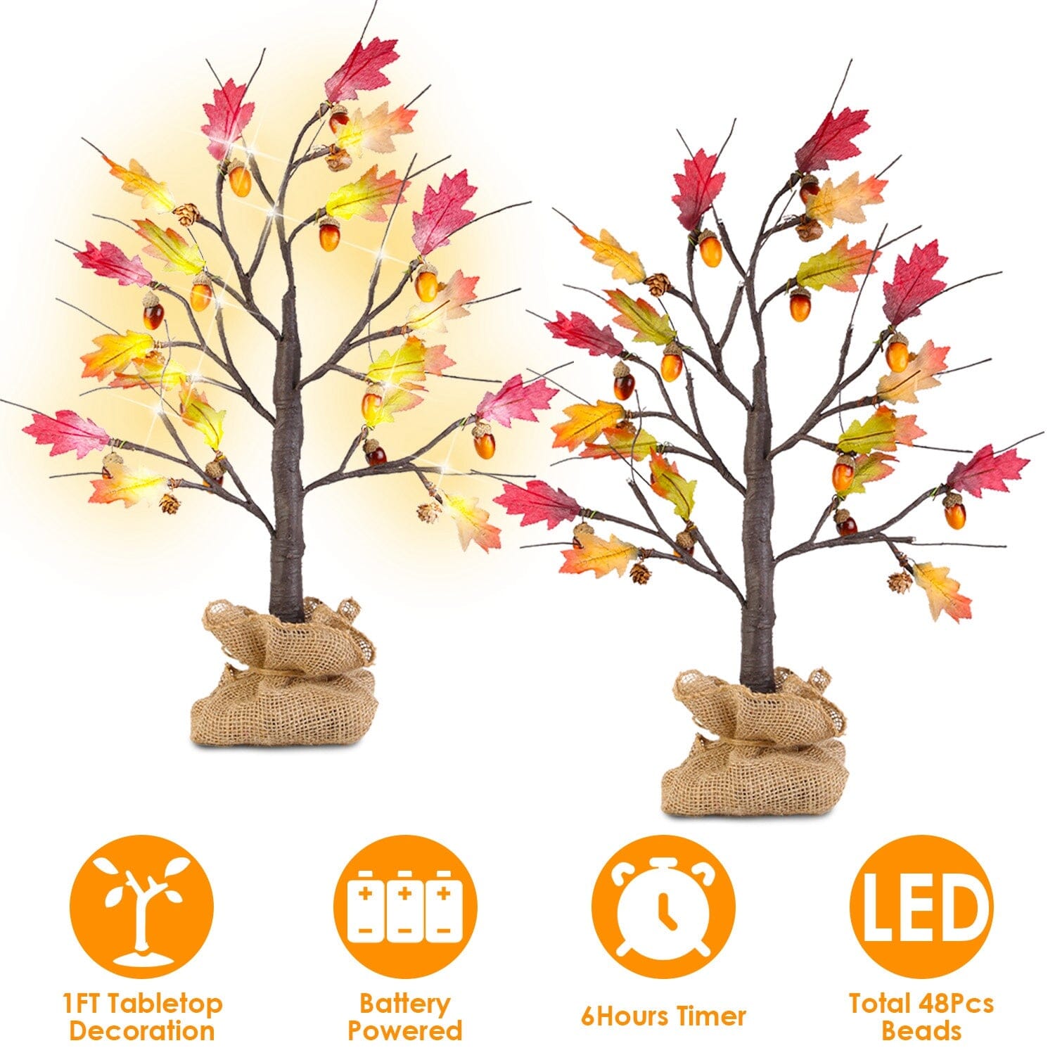 2-Pieces: 2FT Artificial Lighted Maple Tree with 24-Pieces Warm White LED Beads Sale Deals