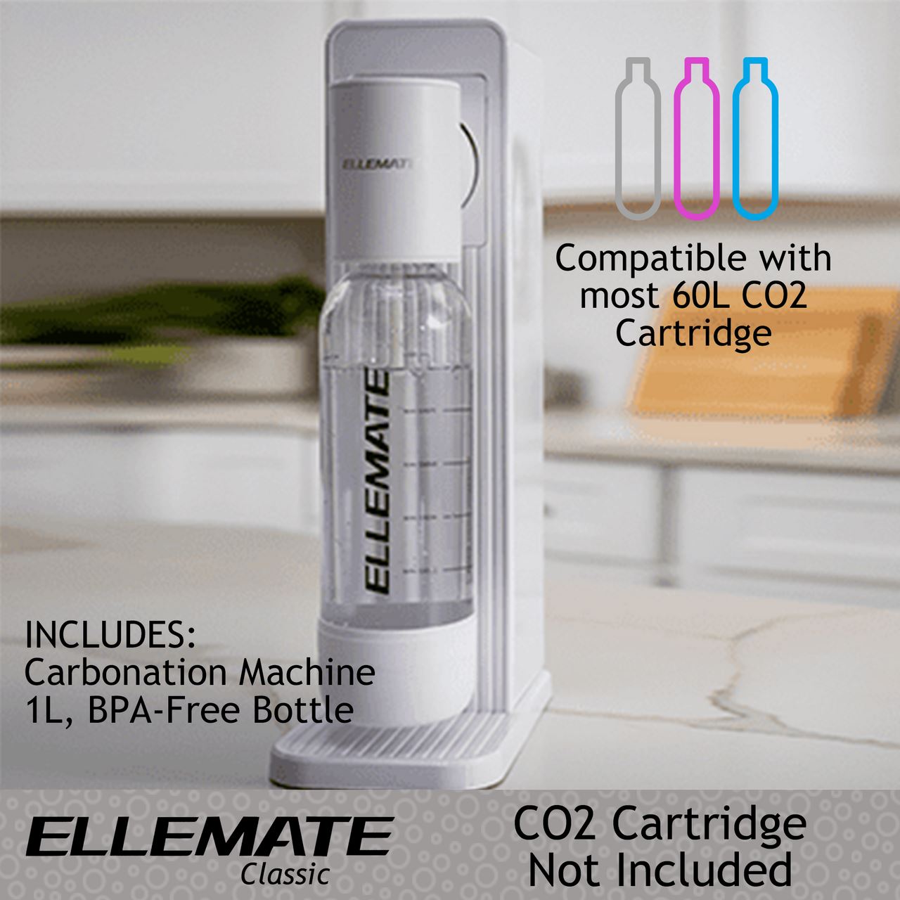 Ellemate Classic Carbonated Drink Maker, Seltzer Water with One-Push Fizz Technology, Cordless Carbonation for Bubbly Water Perfect Cheap Pice