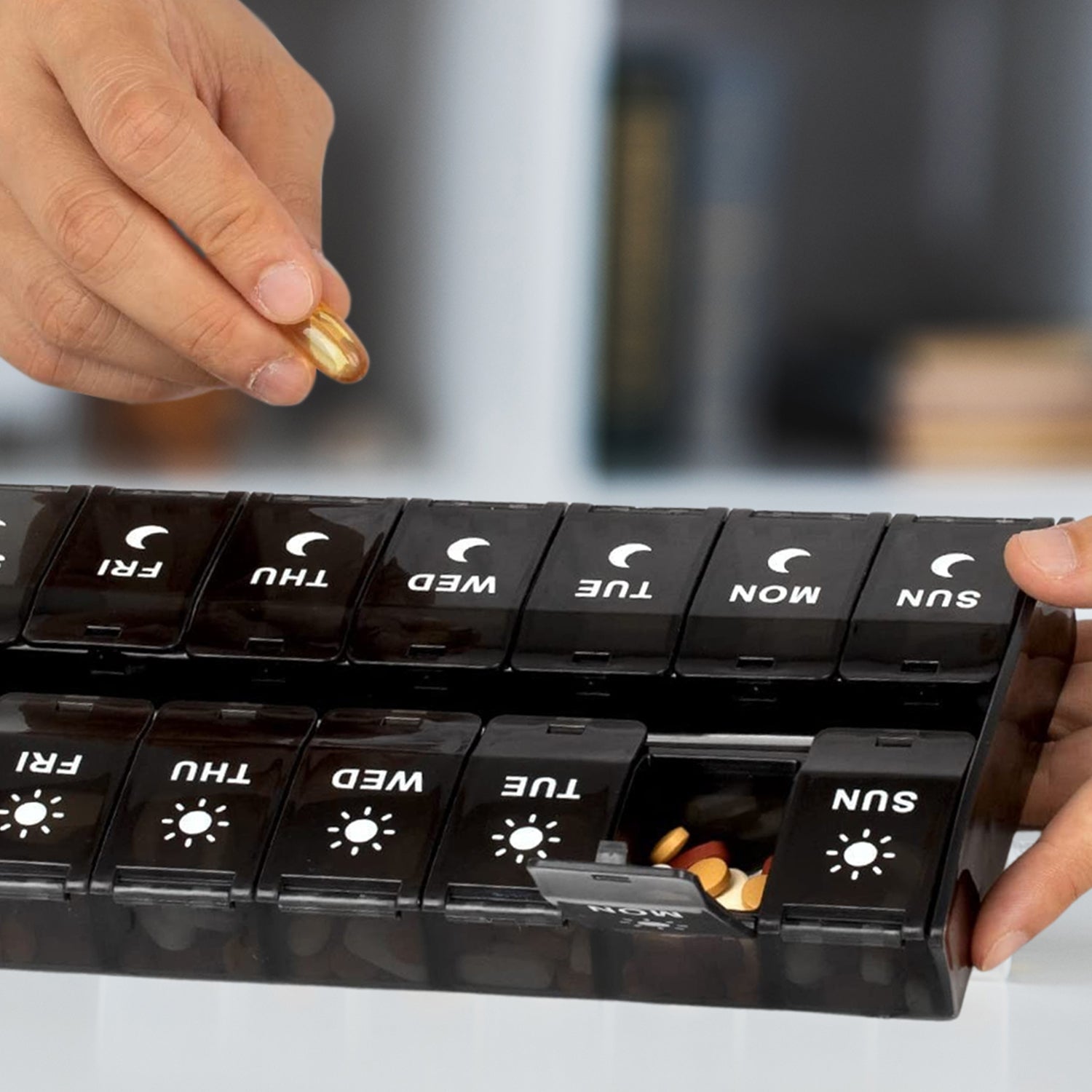 7-Day Push Button Pill, Medicine, Vitamin Organizer with AM/PM Large Compartments Outlet Great Deals