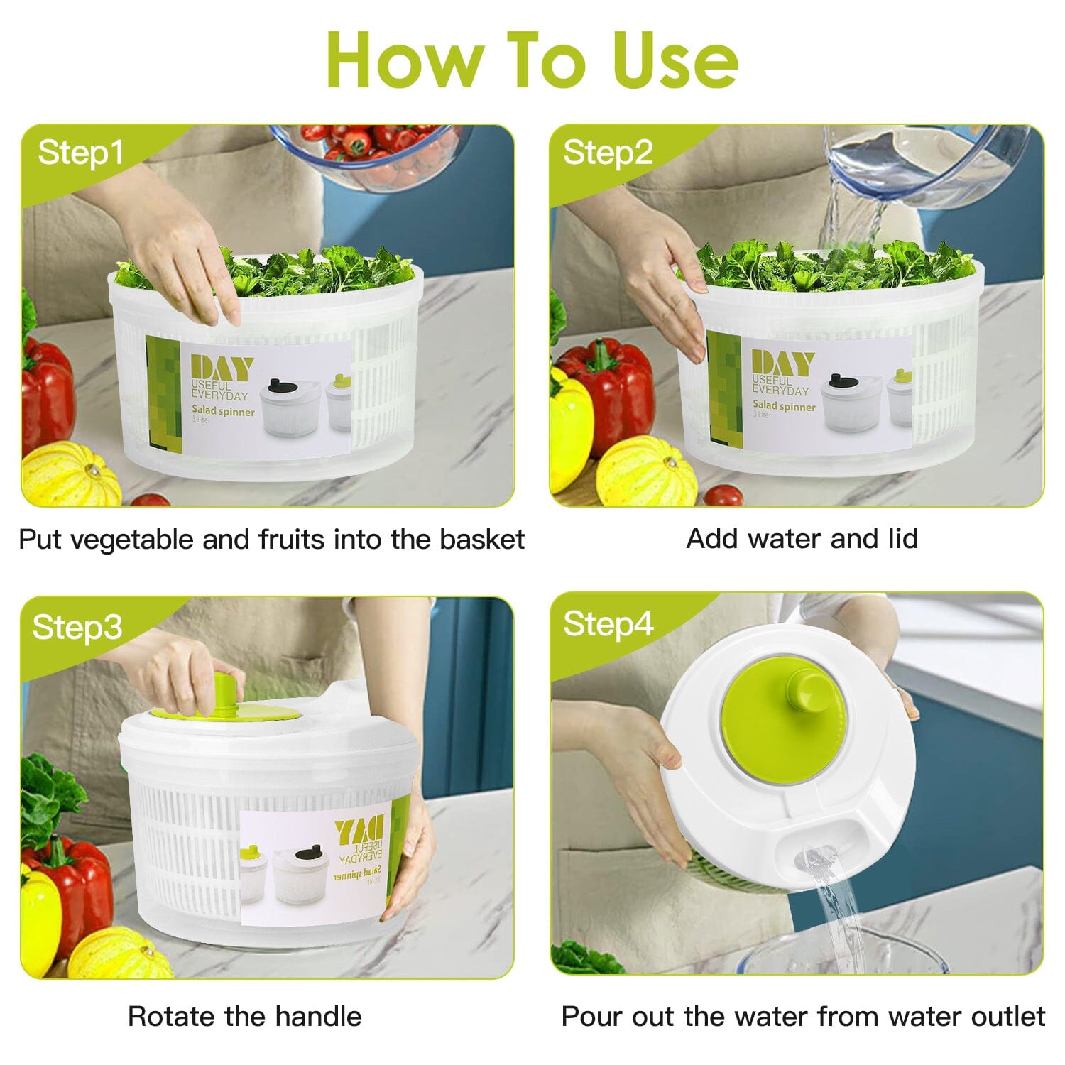 3L/0.8Gal Salad Spinner Washer with Lid Outlet New