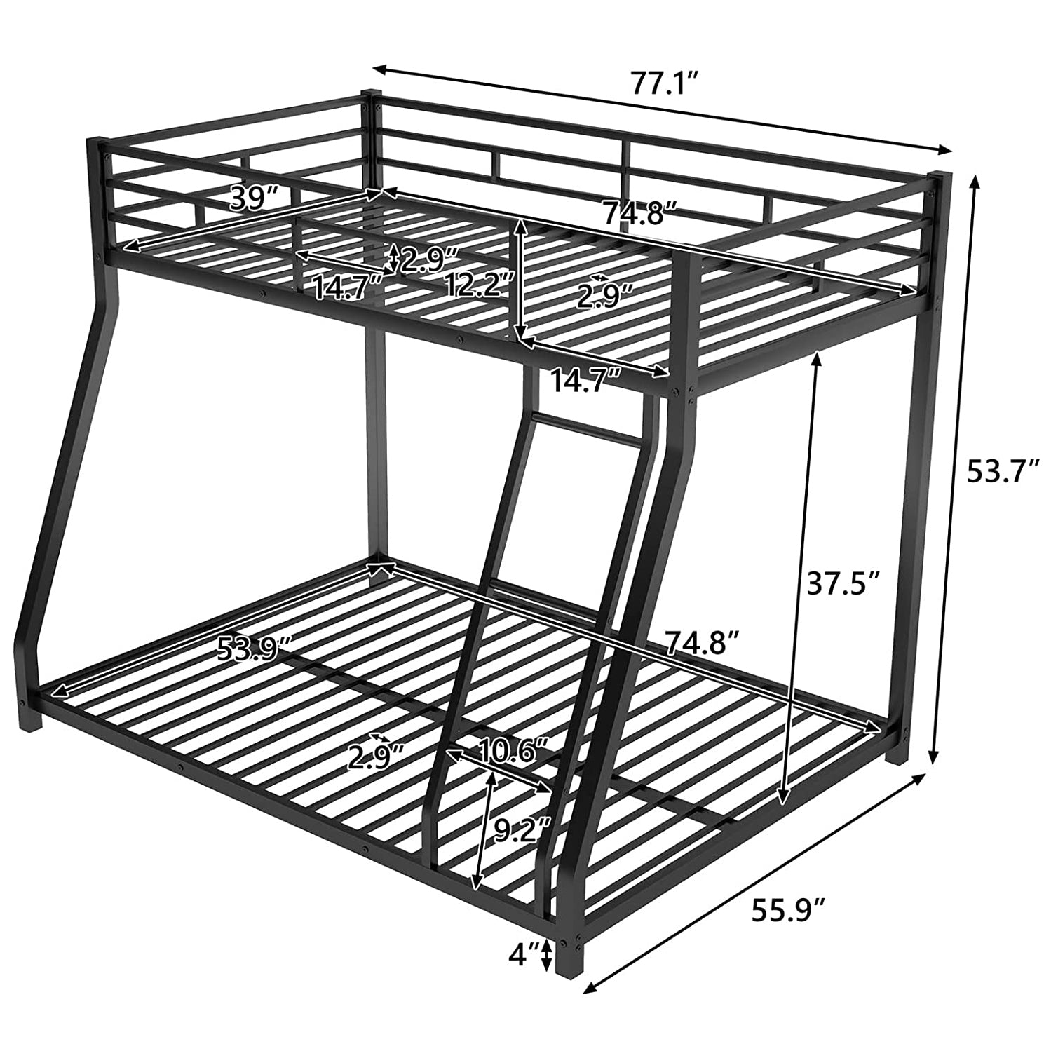 Twin Over Full Low Bunk Bed with Ladder Inexpensive