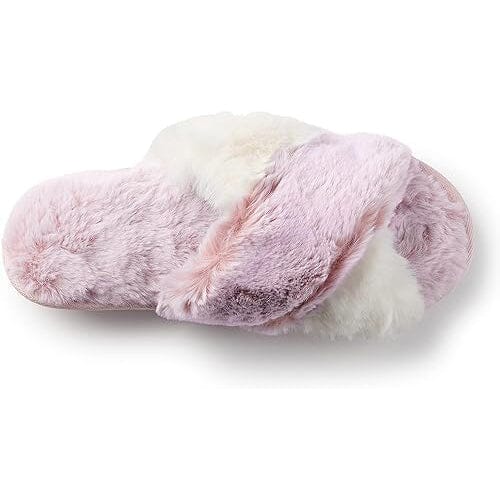 Roxoni Women's Cross Band Soft Furry Slipper 2 Tone Color Cozy Warm Comfy Slip On Outlet Factory Outlet