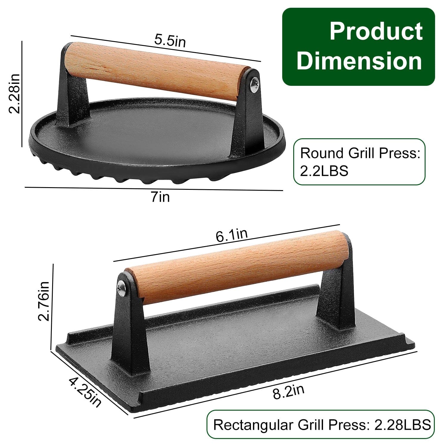 2-Pieces: Cast Iron Grill Press Pre-Seasoned Steak Weights Smash Burger Press From China Free Shipping Low Pice