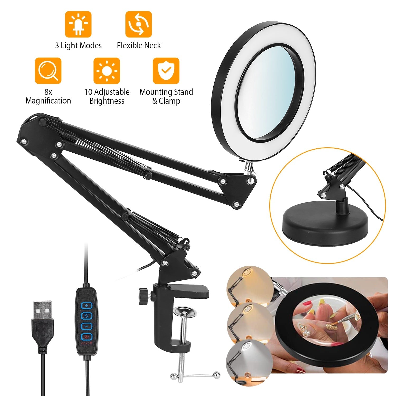 2-in-1 LED Magnifier Desk Lamp with 8x Magnifying Glass From China