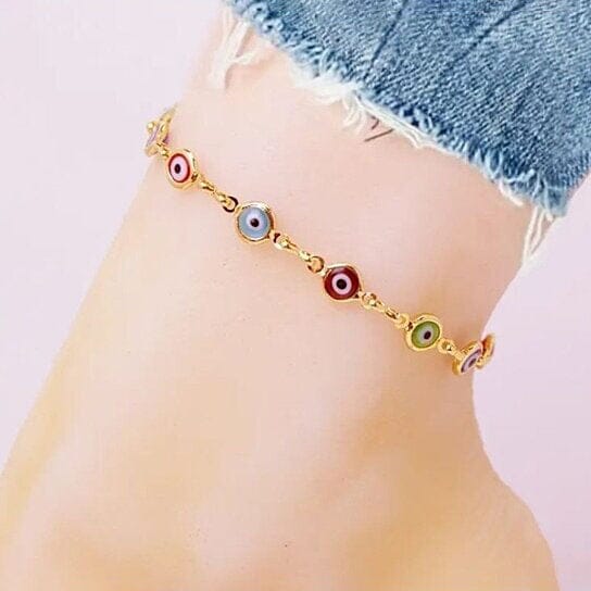 18k Gold Plated Evil Eye Anklet Multi Color Crystal Cheap Pice Low Shipping Fee