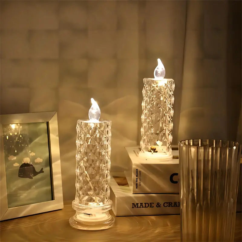 Battery-Powered LED Candle Lamp With Rose Pattern Refraction Halo Projection New Arrival Cheap Pice