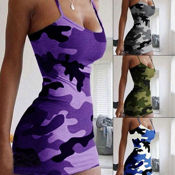 Women's Sexy Sleeveless Camouflage Mini Dress Free Shipping Big Discount