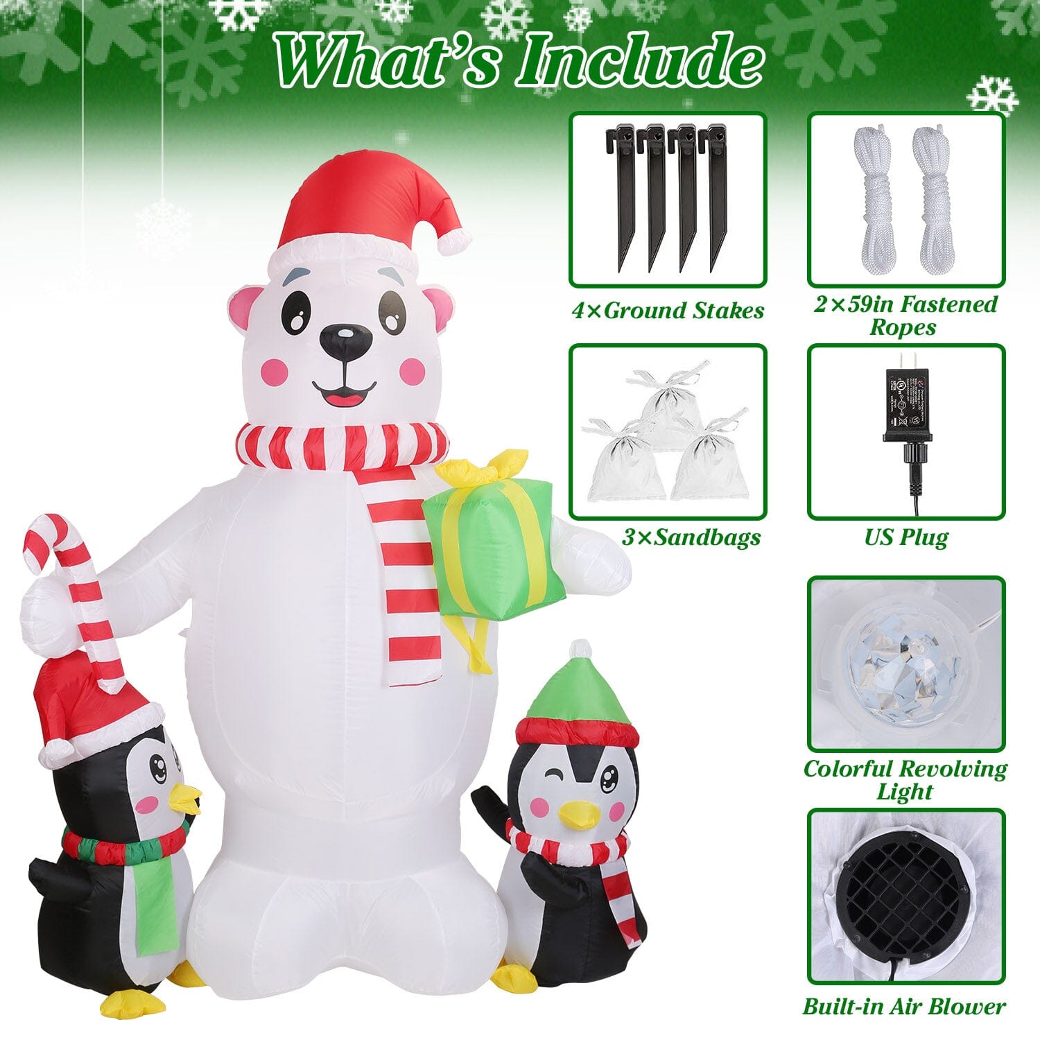 5.9Ft Christmas Inflatable Polar Bear and Penguin Blow Up Yard Outdoor Decoration with LED Visit New For Sale