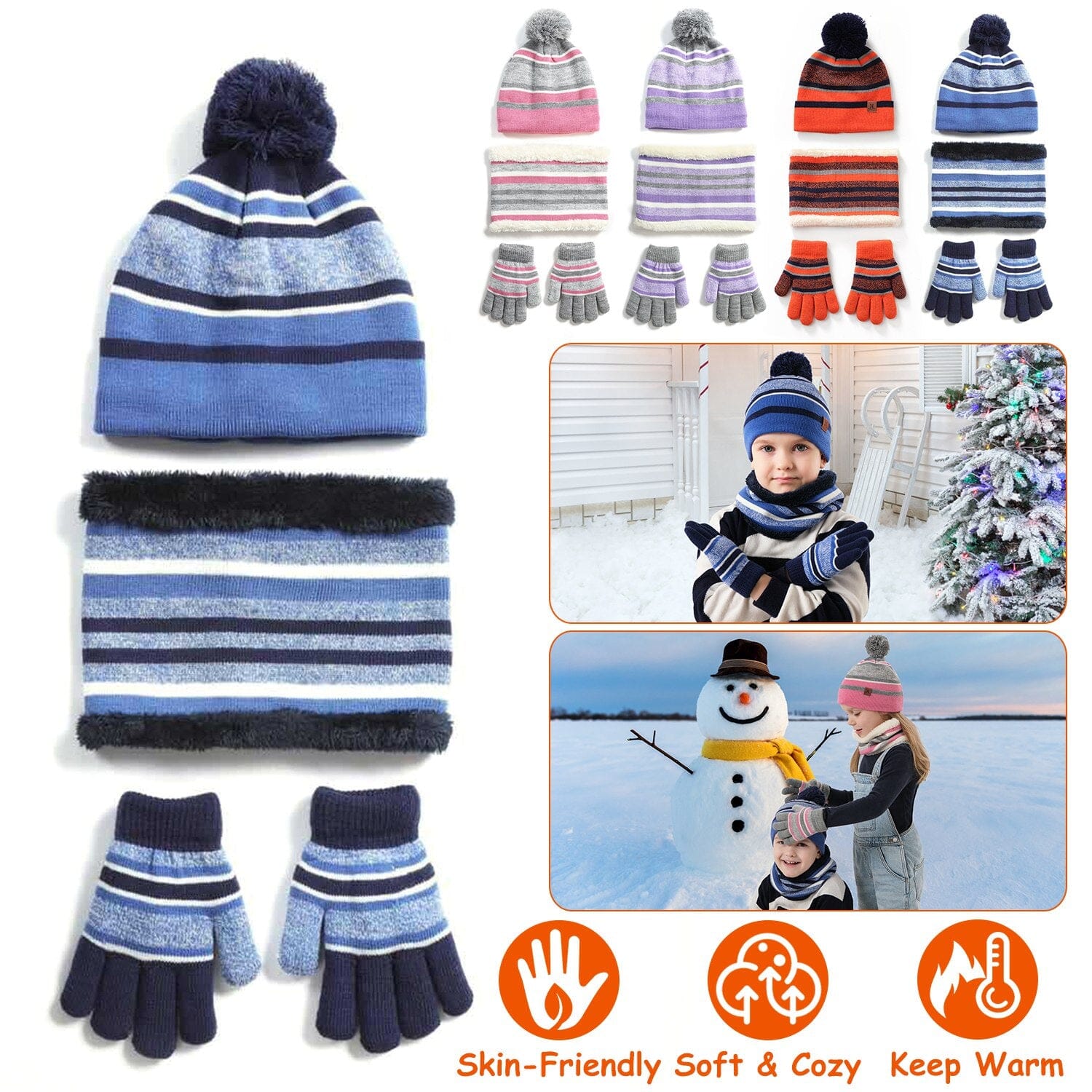 3-Piece Set: Winter Kids Knitted Warm Beanie Hat and Glove for 4-7 Years Old Really For Sale