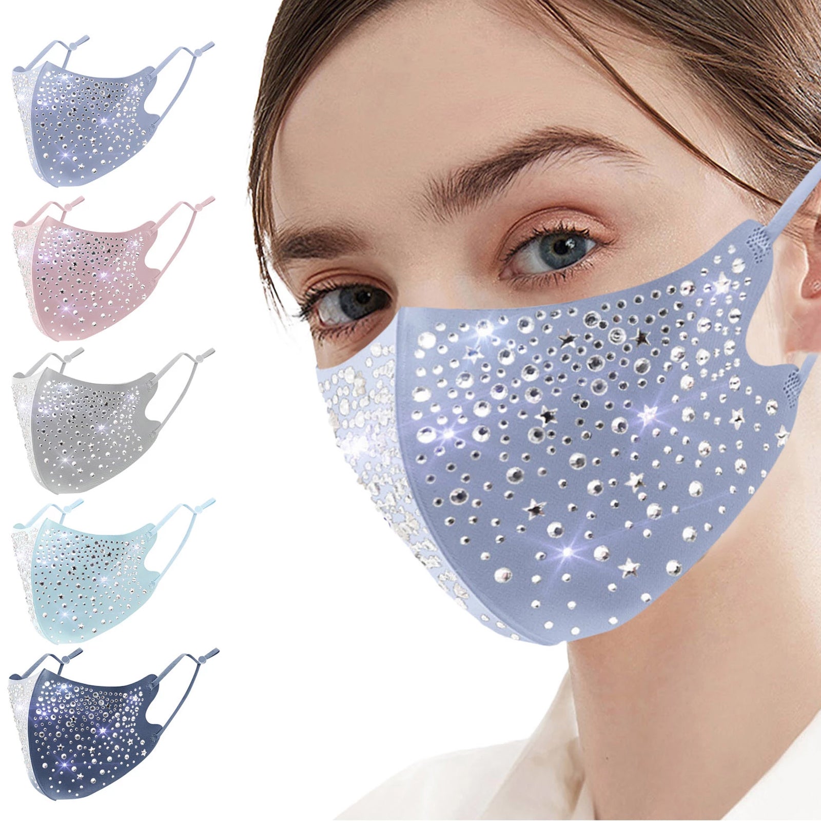 10-Pieces: Women's Face Mask Golden Metal Diamond Water Crystal Color Sale Real