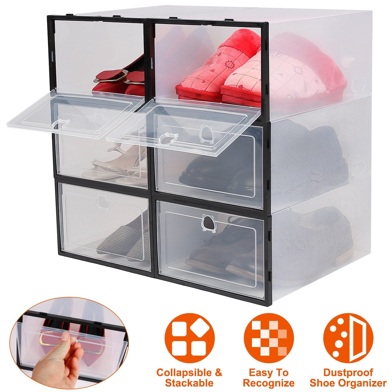 Stackable Shoe Storage Bin Transparent Dustproof Cheap Pice