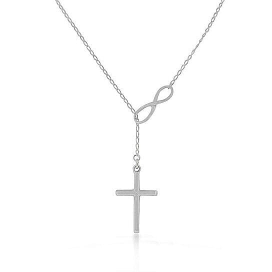 Silver Filled High Polish Finish Infinity Drop Cross Lariat Necklace Best Place Sale Online