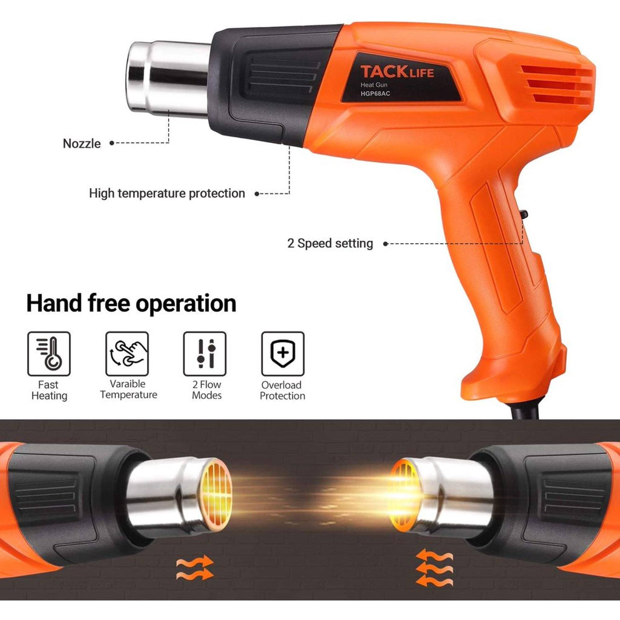 TACKLIFE Heat Gun 1500W 572°F~ 932°F Dual Temperature Hot Air Gun Kit Outlet Free Shipping Authentic