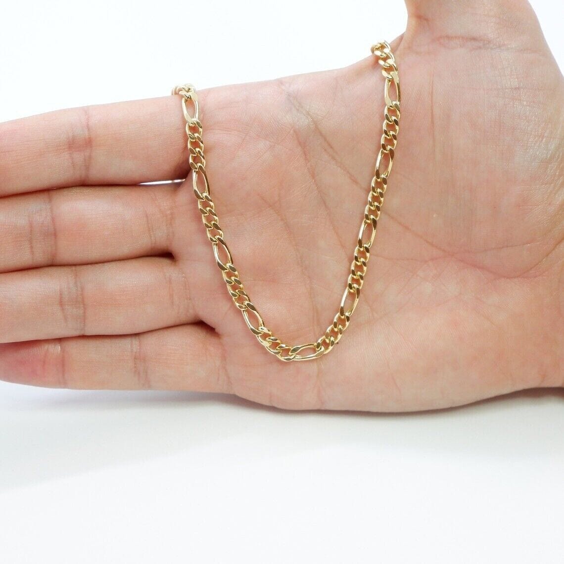 14K Solid Yellow Gold 4mm Figaro Link Chain Necklace Free Shipping Supply