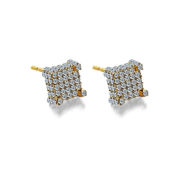 Silver Micro Pave Stud Earrings Clear Square 3D Sidestones Outlet Affordable