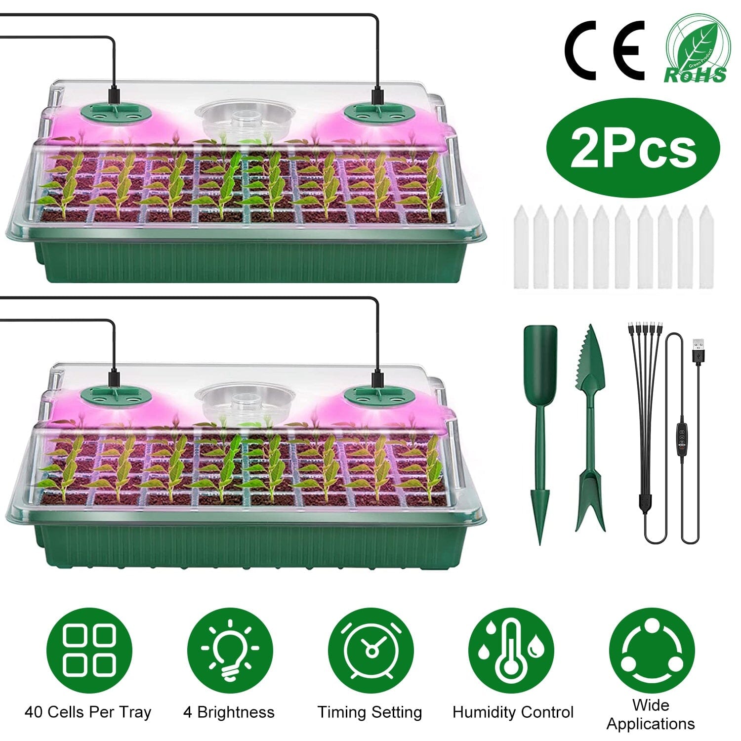 2-Pack: 40 Cell Seed Starting Tray Plant Grow Light with 4 Adjustable Brightness Outlet Store Online