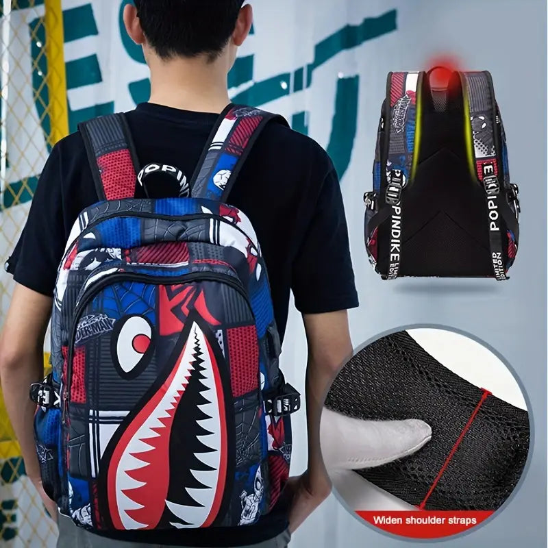 Shark Patterned Nylon Student Backpack Explore Online