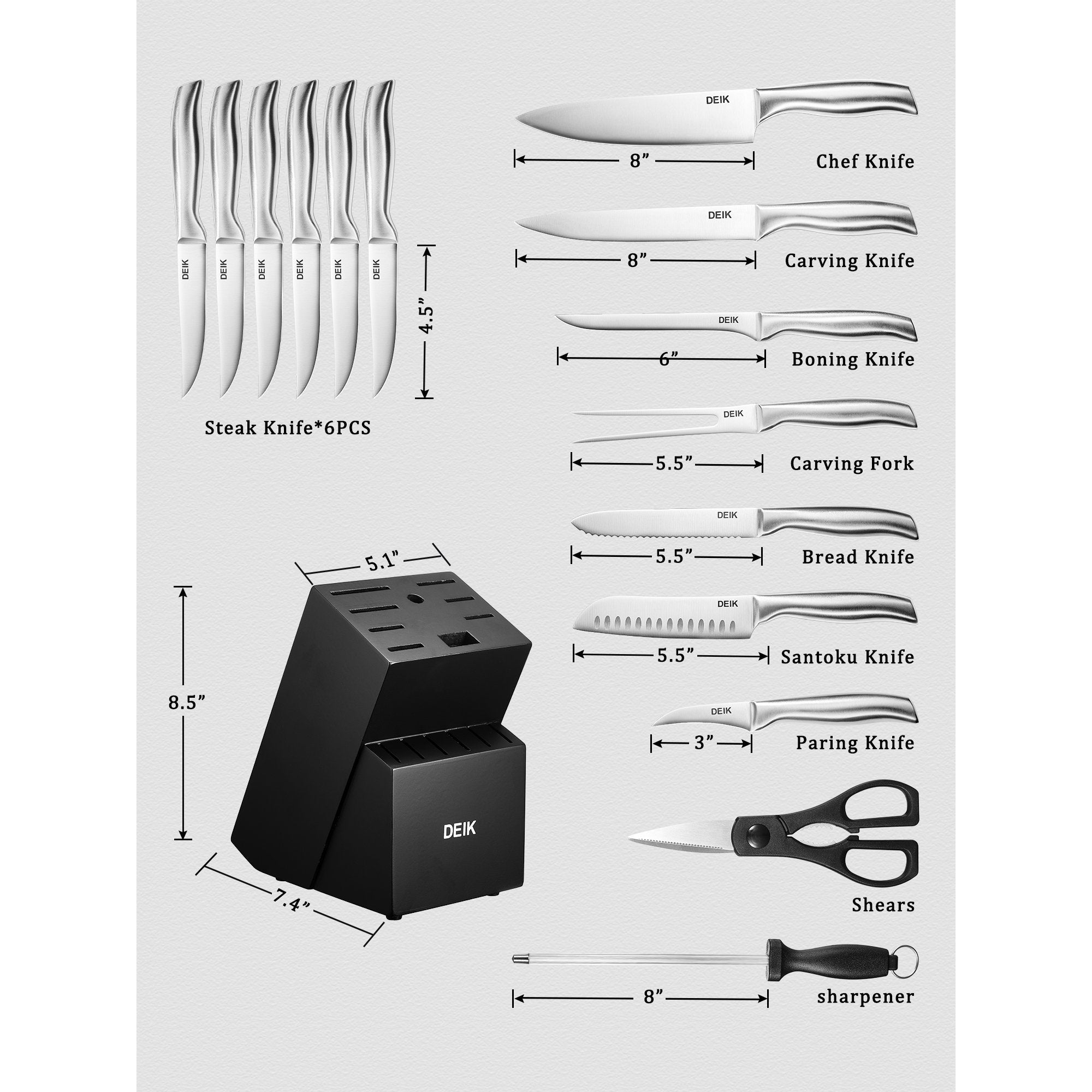 16-Piece Set: Deik Kitchen Knife Set with Wood Block Cheap Sale Geniue Stockist