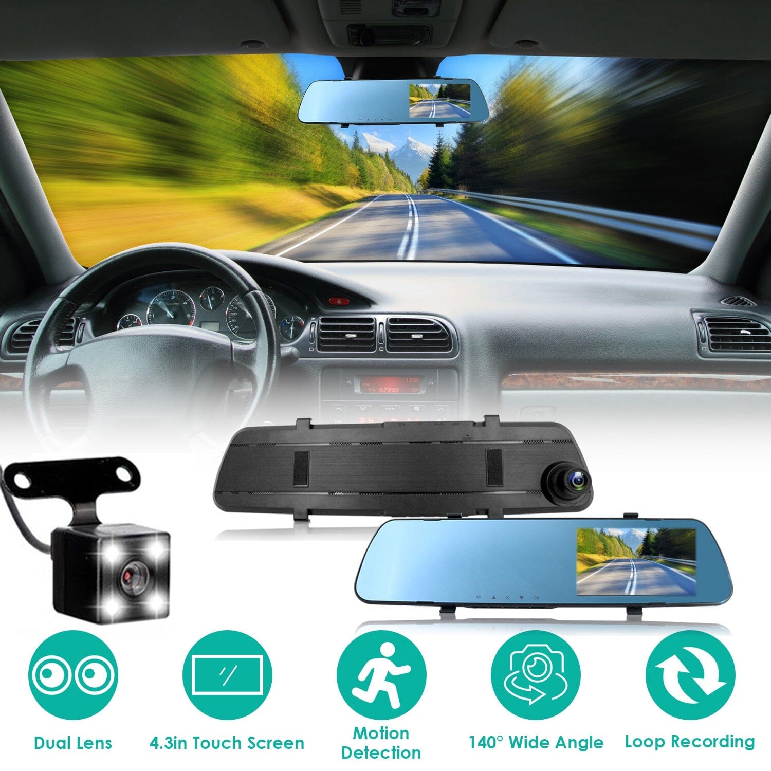 1080P Car DVR 4.3inches Dash Cam with 140° Angle Loop Recording Explore