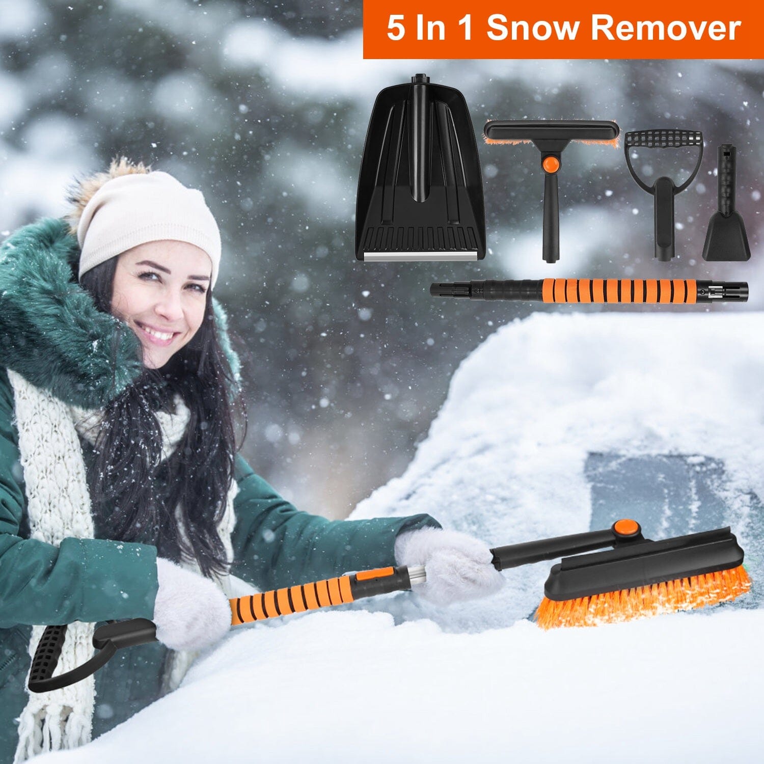 5-in-1 Detachable 180° Adjustable Ice Scraper Snow Shovel Clearance Discounts