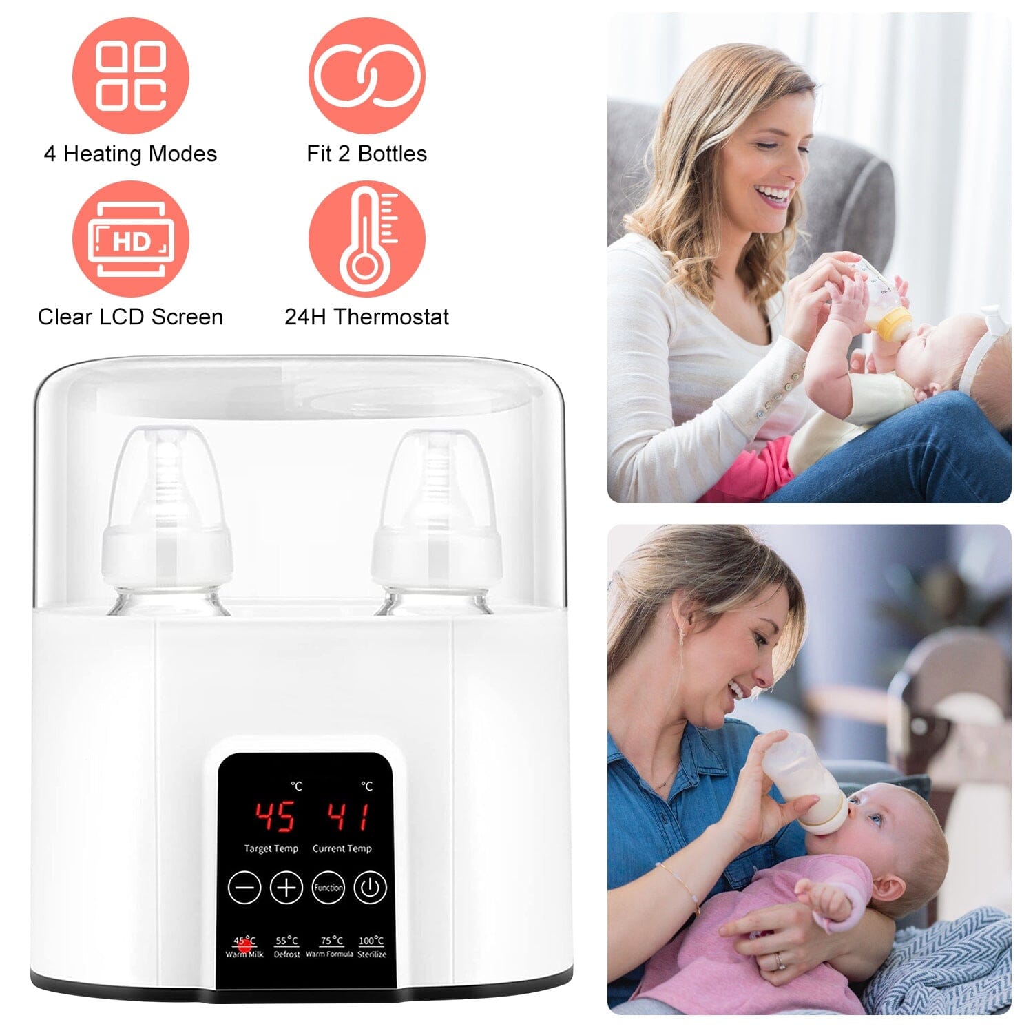 Electric Baby Milk Bottle Warmer Fit with 4 Heating Modes Adjustable Temperature Display Screen Huge Surprise For Sale