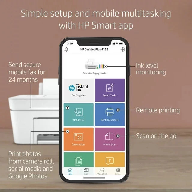 HP DeskJet Plus 4152 Wireless All-in-One Color Inkjet Printer (White) - Refurbished Free Shipping Nicekicks