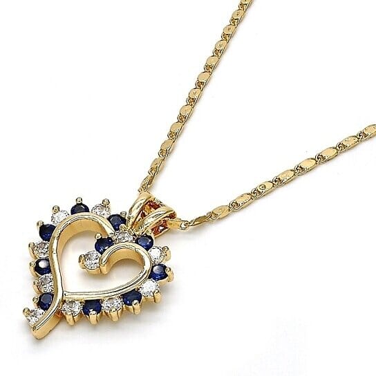 18k Gold Filled Blue Sapphire Micro Pave Heart Necklace Cheap Cost