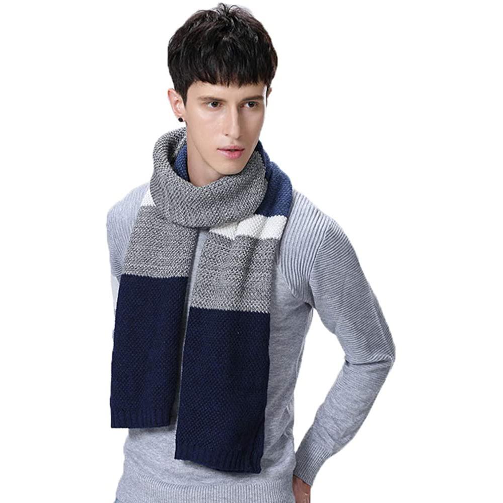 Cashmere Feel Wool Blend Long Scarf Color Block Striped Patchwork Geniue Stockist Online