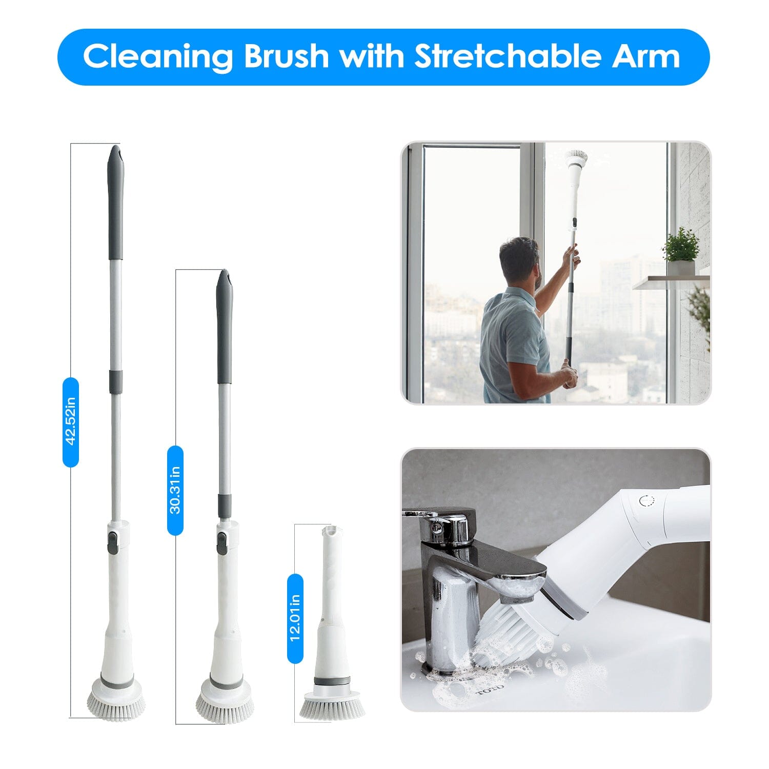 Rechargeable Telescopic Cleaning Brush 6 Replaceable Heads 2 Speed Adjustable Extension Arm Best Pices Cheap Pice