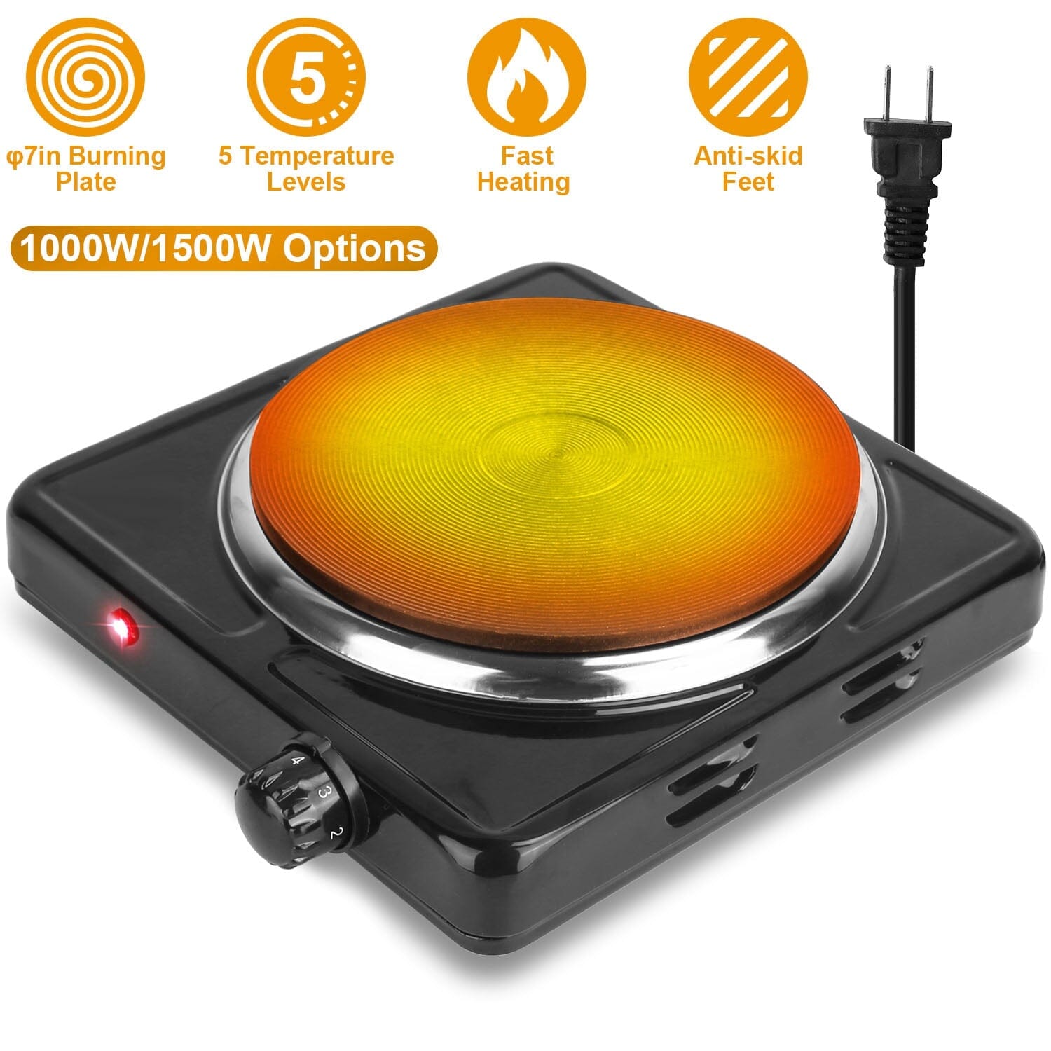 1500W Portable Heating Hot Plate Stove Countertop with Non Slip Rubber Footlocker For Sale