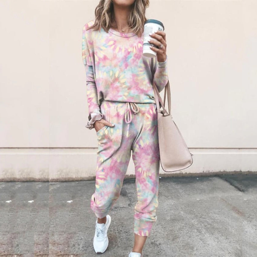 2-Piece Set: Women's Basic Tie Dye Sweatshirt Tracksuit Pants Sets Online Cheap Quality